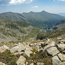 Climbing Kamenitsa Peak, view to Mitrovo Lake, Pirin Mountain
