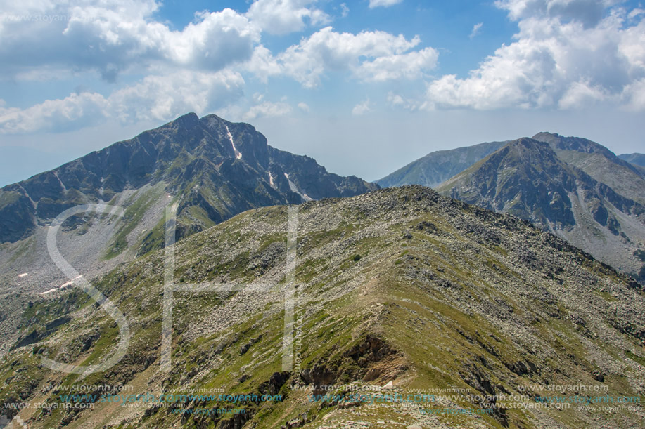 Climbing Kamenitsa Peak, View to Yalovarnika peak and Zabat (The Tooth) Peak, Pirin Mountain